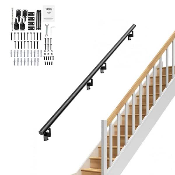 VEVOR Handrail Stair Railing 7 in. H x 144 in. W Wall Mount Handrails Black Aluminum Alloy handrails for indoor stairs