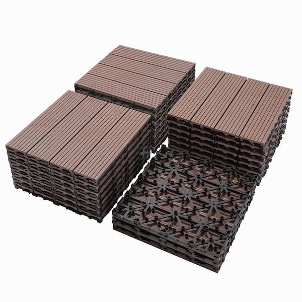 WRIGHTMASTER 1 ft. x 1 ft. Quick Deck Wood and Plastic Composite Interlocking Deck Tile in Saddle (20 sq. ft. per Box)