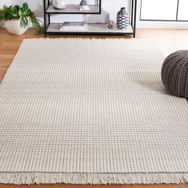 Marbella Ivory Grey Doormat 3 ft. x 5 ft. Border Plaid Area Rug