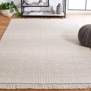 Marbella Collection Ivory Grey 4 ft. x 6 ft. Border Plaid Area Rug