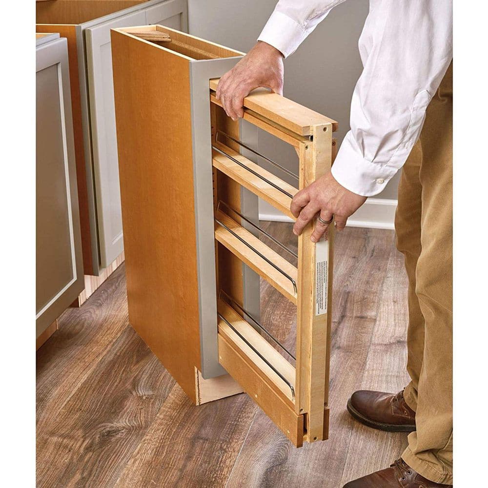 Maple 3" Base Cabinet Pull-Out Organizer with Chrome Rails