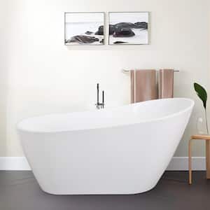 60 in. Acrylic Freestanding Flatbottom Soaking Non-Whirlpool Single-Slipper Bathtub in White