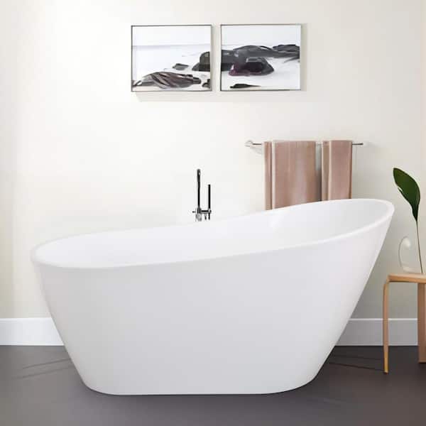 UPIKER 60 in. Acrylic Freestanding Flatbottom Soaking Non-Whirlpool Single-Slipper Bathtub in White