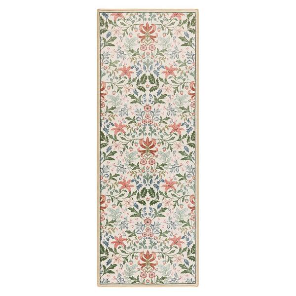 EVERWASH Haven 2 ft. 6 in. x 7 ft. Ivory Vintage Floral Washable Area Rug