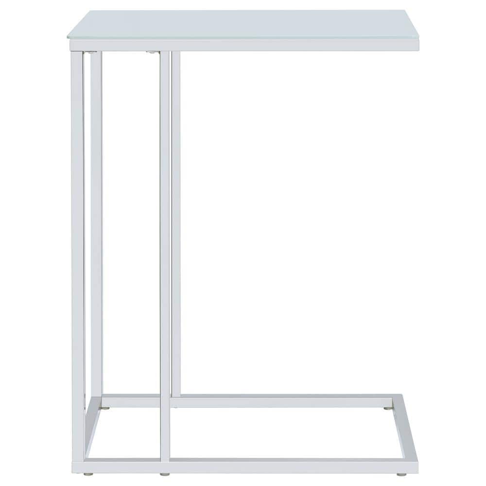 Sleek Chrome Metal & Frosted Glass C-Shaped Snack Table