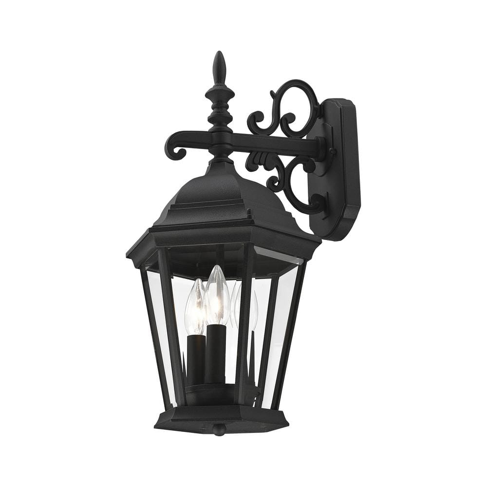 Hamilton Textured Black Aluminum 3-Light Outdoor Wall Lantern