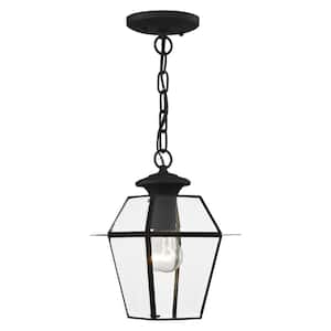 Ainsworth 11.5 in. 1-Light Black Dimmable Outdoor Pendant Lgith with Clear Beveled Glass and No Bulbs Included