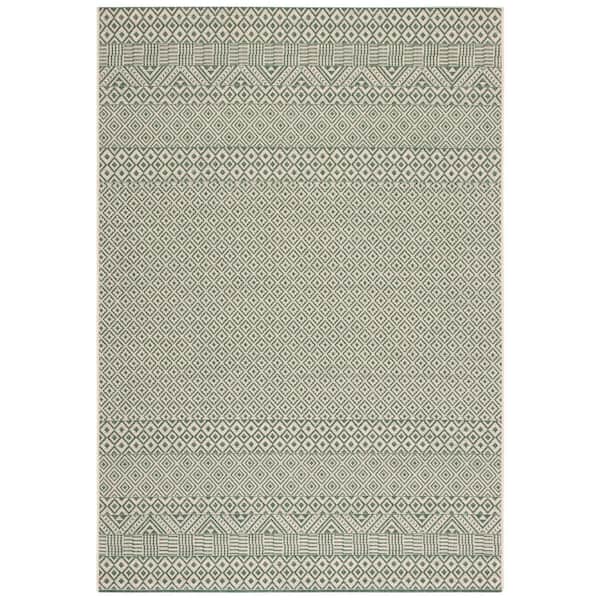 Courtyard Dark Green/Beige 3 ft. x 5 ft. Tribal Striped Diamonds Indoor/Outdoor Patio  Area Rug