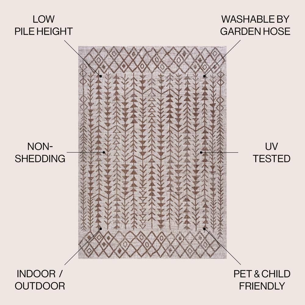 Moroccan-Inspired Geometric Soft Low Pile Area Rug - Beige/Brown