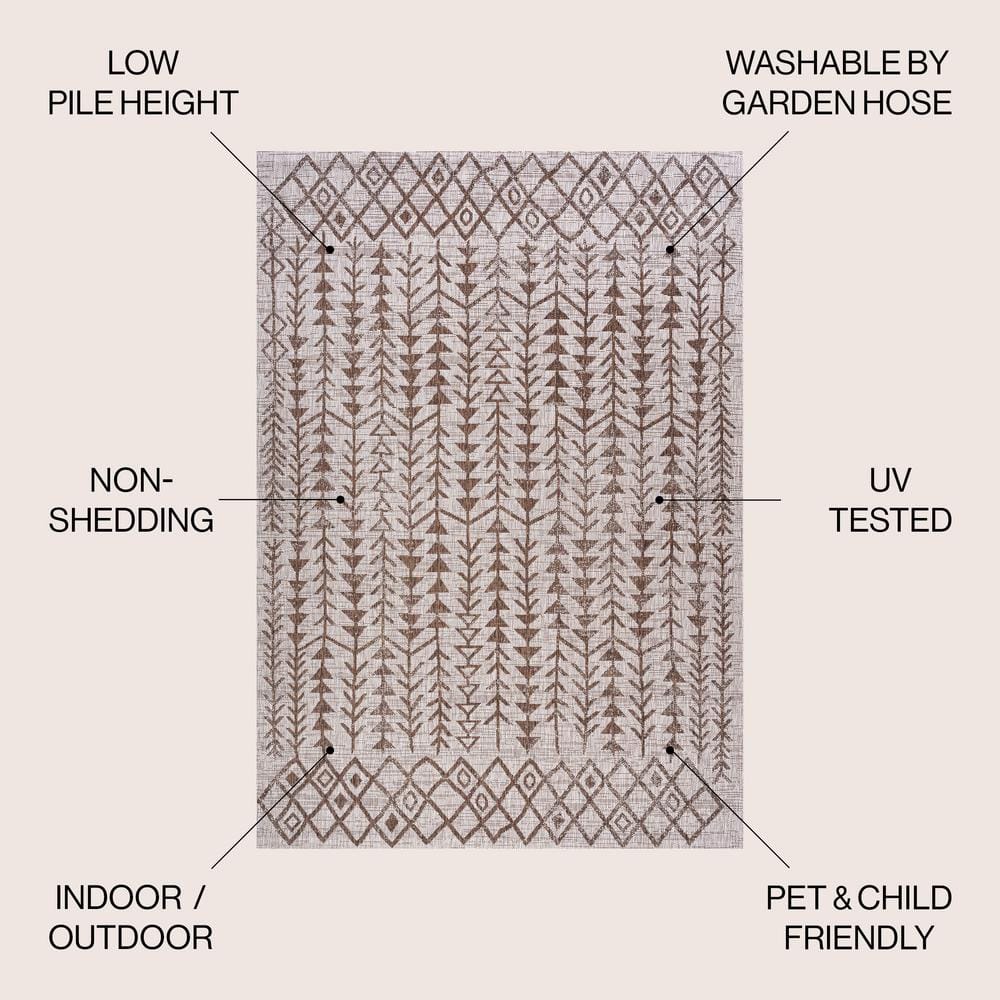 Beige and Brown Geometric Bohemian Indoor/Outdoor Area Rug