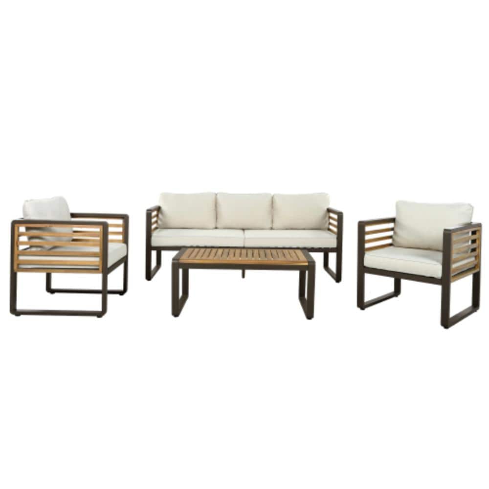 4-Piece Acacia Wood Patio Conversation Set with Beige Cushions, Water-Resistant price history on PriceWatchPro