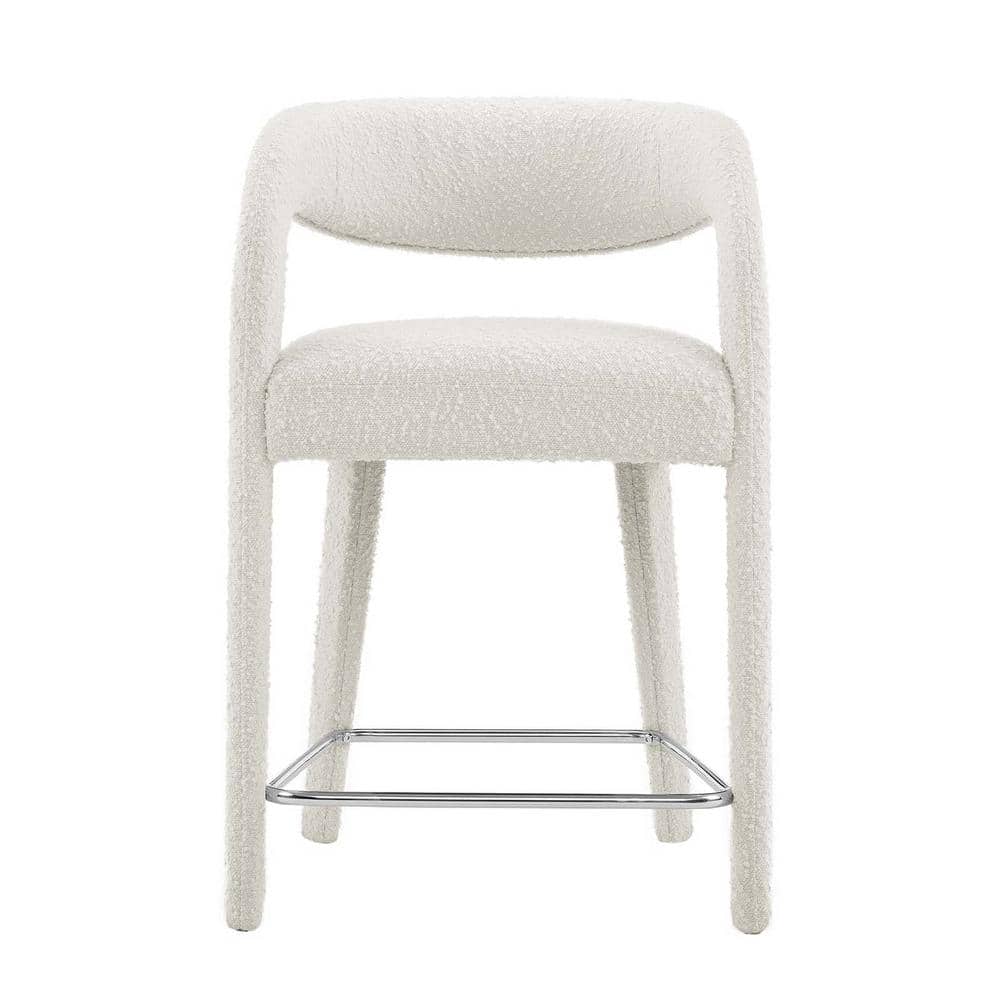 Ivory Boucle Upholstered Counter Stools with Curved Backrest, Set of Two