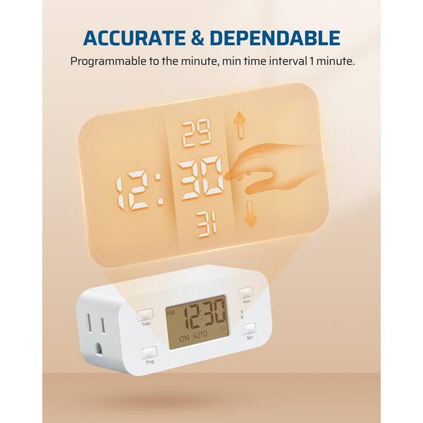 DEWENWILS 2-Pack Digital Timer Outlet – 7-Day Programmable, Dual Outlet, 8 On/Off Settings, 125V 15A