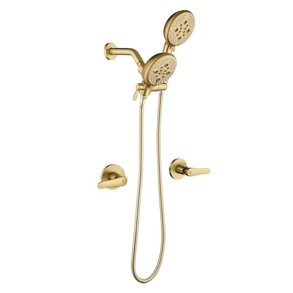 Double Handle 5-Spray Shower Faucet 1.8 GPM with Ceramic Disc Valves 2 in. 1 Wall Mount Shower System in Brushed Gold
