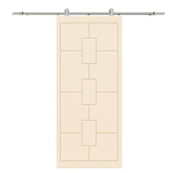 CALHOME 36 in. x 84 in. Beige Painted Composite MDF Paneled Interior Sliding Barn Door with Hardware Kit
