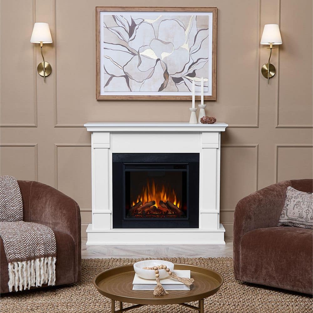 Real Flame Silverton 48 in. Electric Fireplace in White G8600E-W