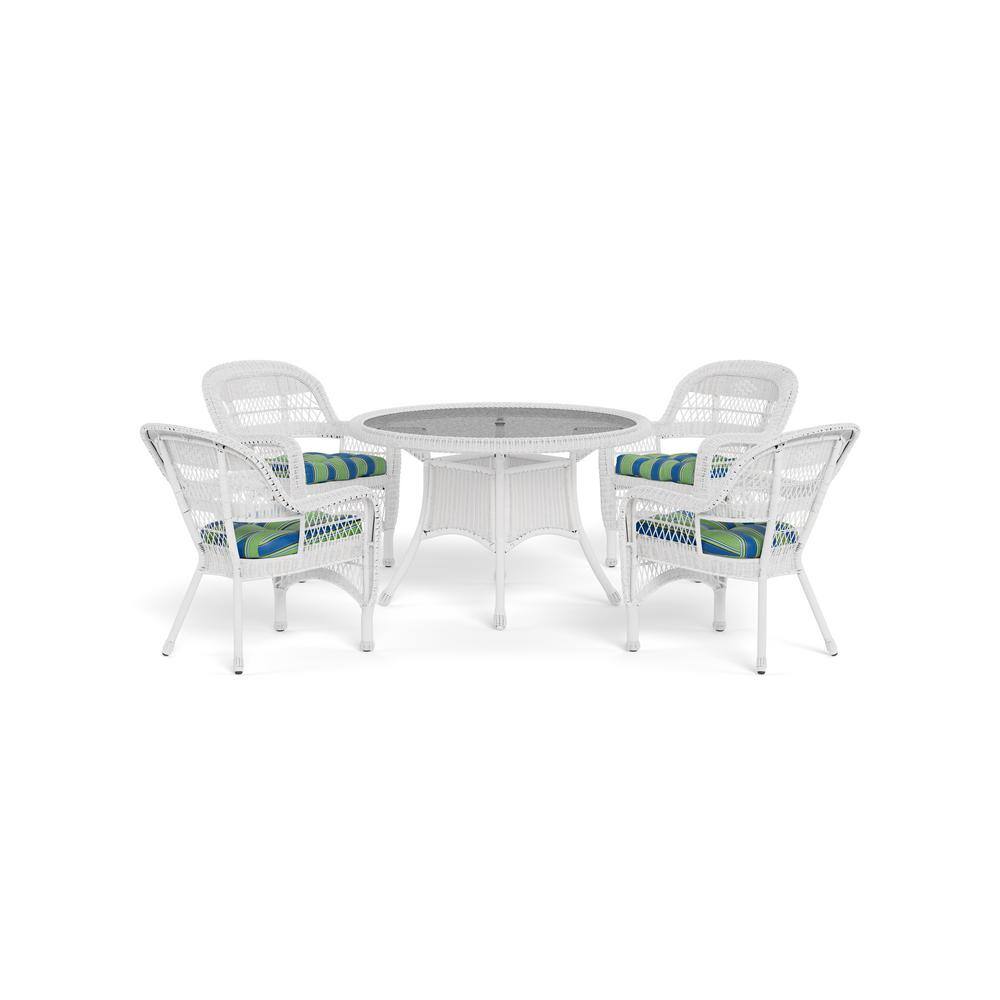 Portside White 5-Piece Wicker Outdoor Dining Set with Haliwell Caribbean Cu