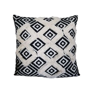 White and Black Diamond Pattern 18 in. x 18 in. Handcrafted Square Jacquard Soft Cotton Accent Throw Pillow (Set of 2)
