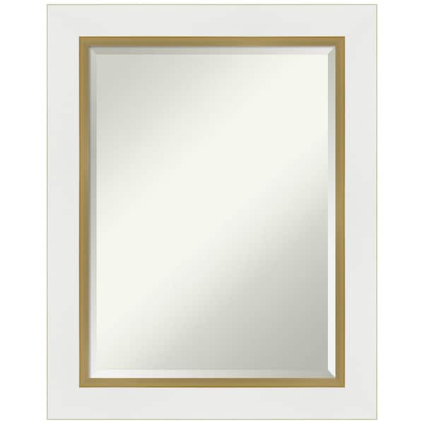 Amanti Art Medium Rectangle Satin Gold MetallicWhite Beveled Glass Modern Mirror (29.25 in. H x 23.25 in. W)