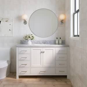 Cambridge 55 in. Bath Vanity in White with Marble Vanity Top in Carrara White with White Basin