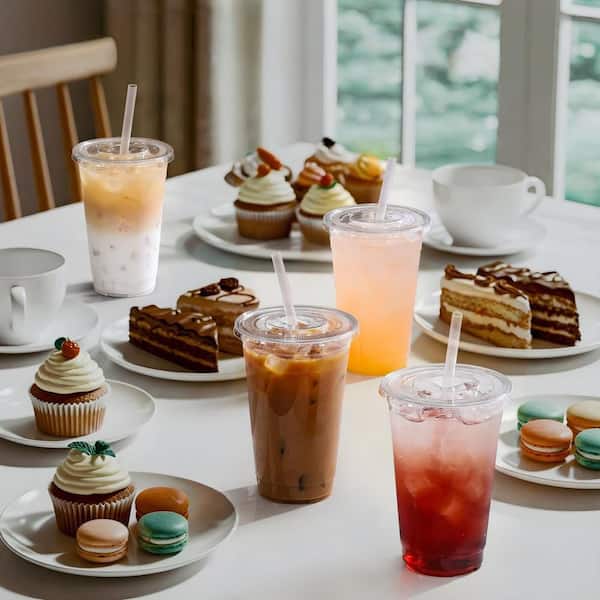 16 oz. Disposable Plastic Cups with Lids and Straws for Cold, Coffee, Iced Tea, Milkshakes, Smoothies, Clear (50-Pack)