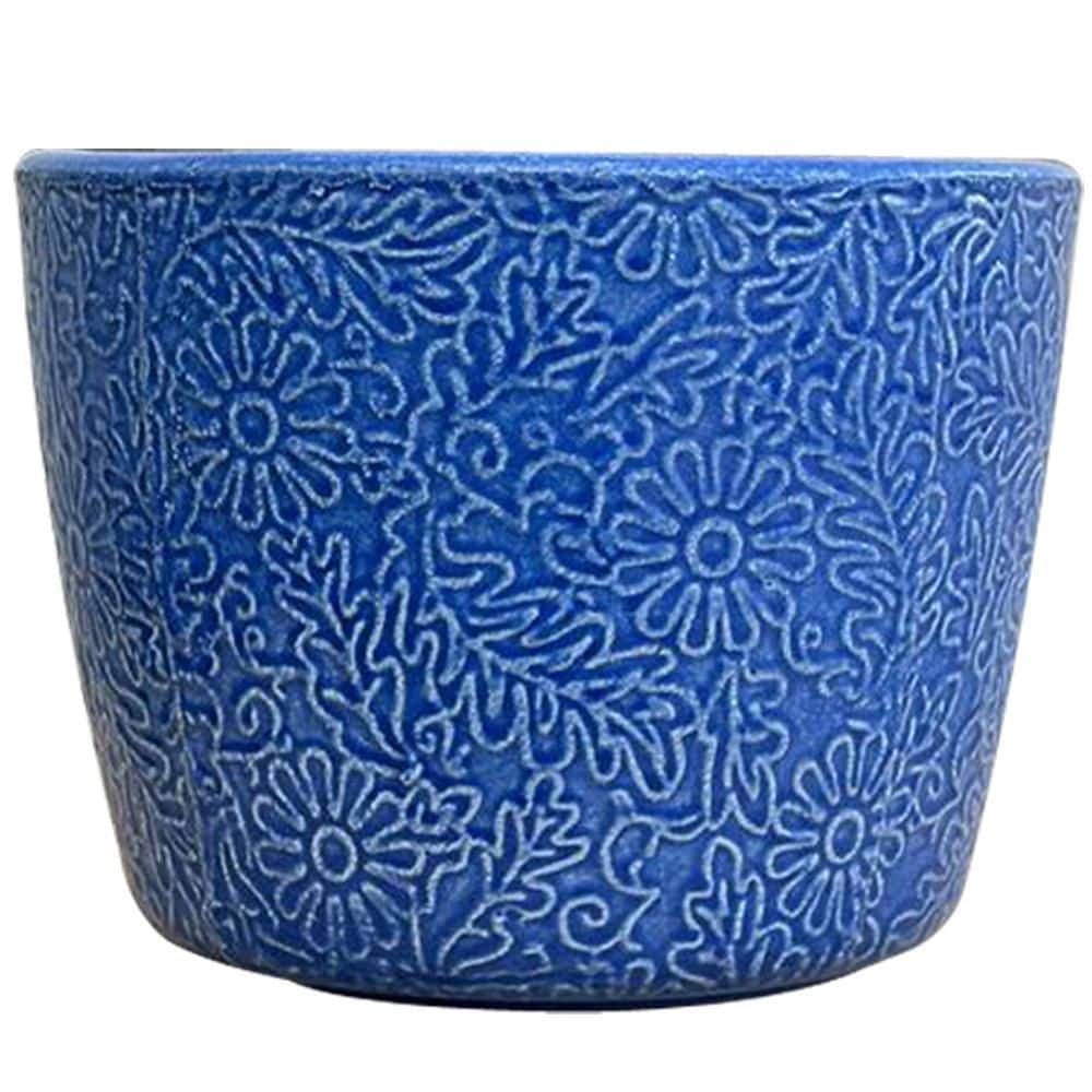 Vigoro Lillian Medium Blue Ceramic Indoor Planter with Drainage