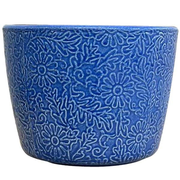 Lillian Medium Blue Ceramic Indoor Planter with Drainage Holes (10 in. L x 10 in. W x 7.7 in. H)