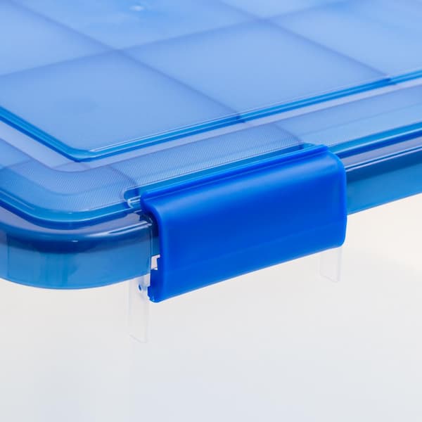 Iris USA 60 Quart Weatherpro Plastic Storage Box, 3 Pack, Clear with Blue