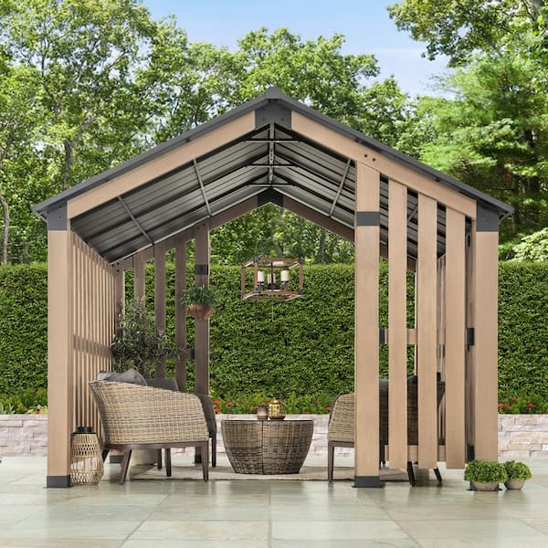 Sunjoy Sienna 11 ft. x 11 ft.Cedar Wood Framed Hot Tub Gazebo with Aluminum and Steel Hardtop