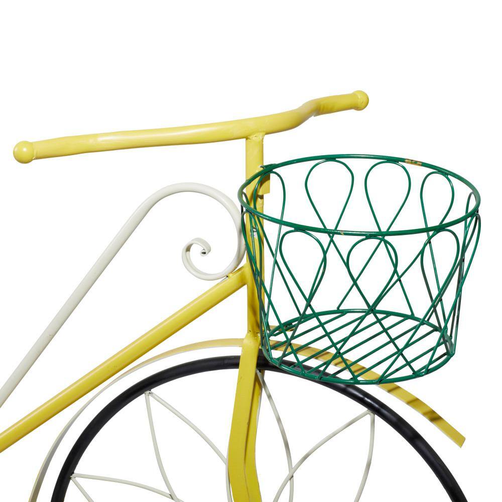 Yellow Iron Bicycle Plant Stand with Baskets and Saddle Bags