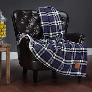 Best Dad Ever Navy Fleece Flannel Reversible Sherpa Plaid Throw Blanket, 50 x 65 Inches