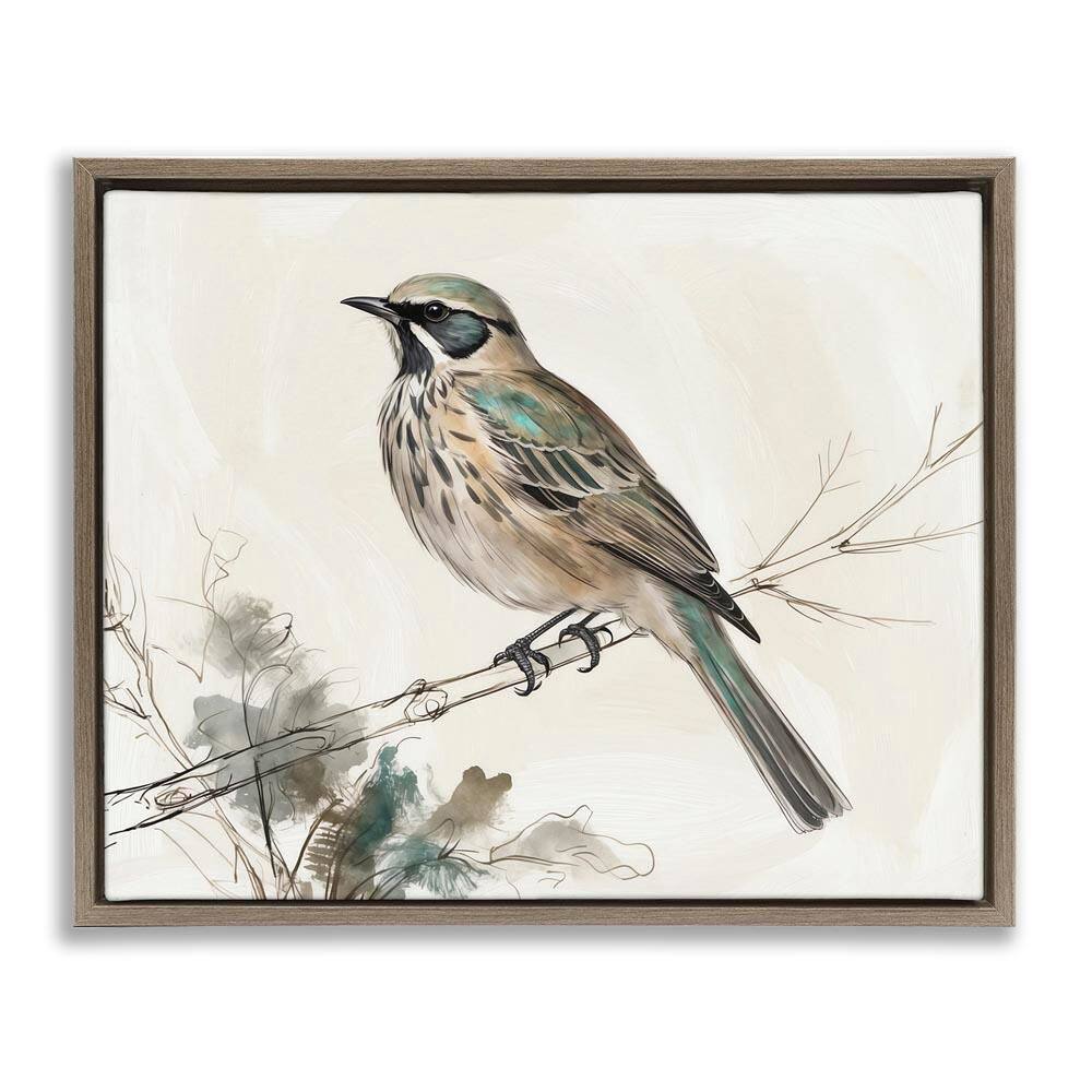 Perched Bird Illustration by LSR Creative Studio Brown Floater Frame Animal Graphic Art Print 17 in. x 21 in. price history on PriceWatchPro