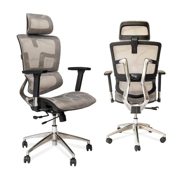 Ergomax Office 49-53"H Gray Ergonomic Office Chair Height Adjustable, Breathable Mesh Fabric, Adjustable Headrest and Armrests