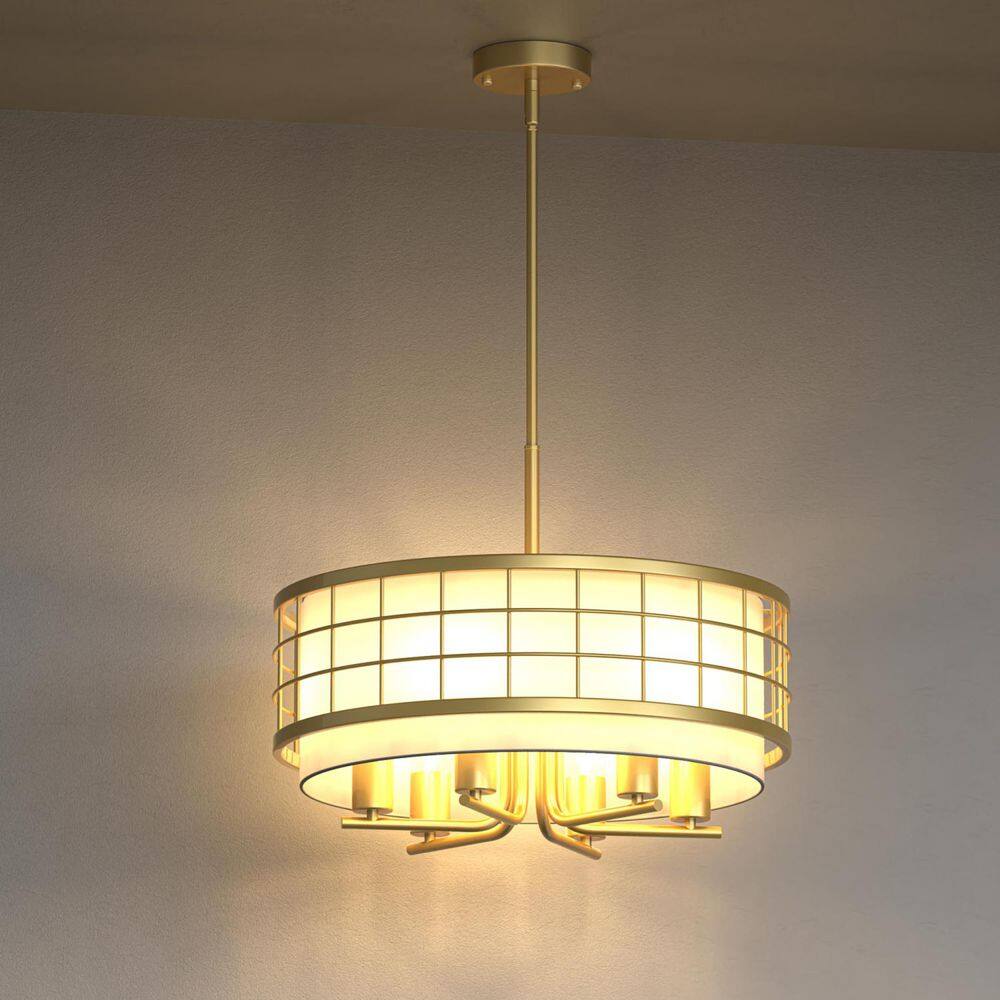 20 in. 6-Light Gold Farmhouse Chandelier, Adjustable Pendant Light with White Linen Shade for Dining Room Kitchen Island price history on PriceWatchPro