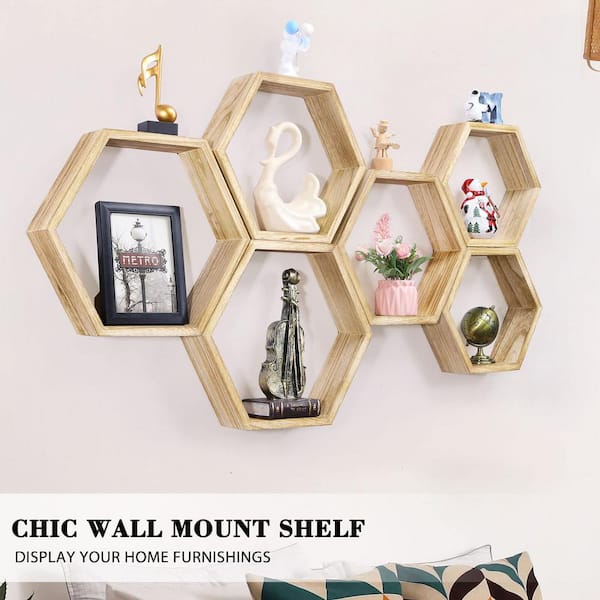 Hexagon Floating Shelves - Set of 3 - Beautiful Honeycomb Plant Wall Shelf.  Geometric Hexagon Shelves. Includes All Hanging Hardware. Boho Shelves.  Honeycomb Shelves : : Home