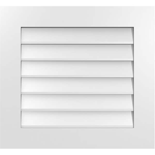 Ekena Millwork 26 in. x 24 in. Rectangular White PVC Paintable Gable Louver Vent Non-Functional