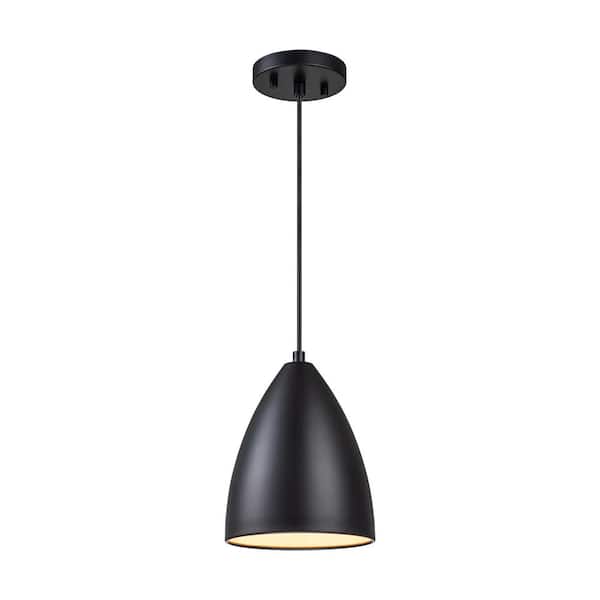 Aspen Creative Corporation 60-Watt 1-Light Matte Black Shaded Pendant Light with Metal Shade, No Bulbs Included