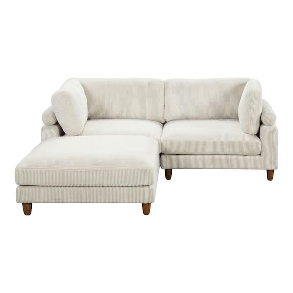 Rontop 89 in. 3-Piece Corduroy Fabric L-Shaped Sectional Sofa with Modular Design and Adjustable Back Support in Beige
