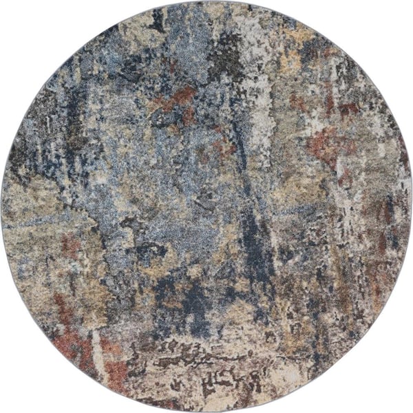 Reina Abstract Navy 8 ft. Round Indoor Area Rug