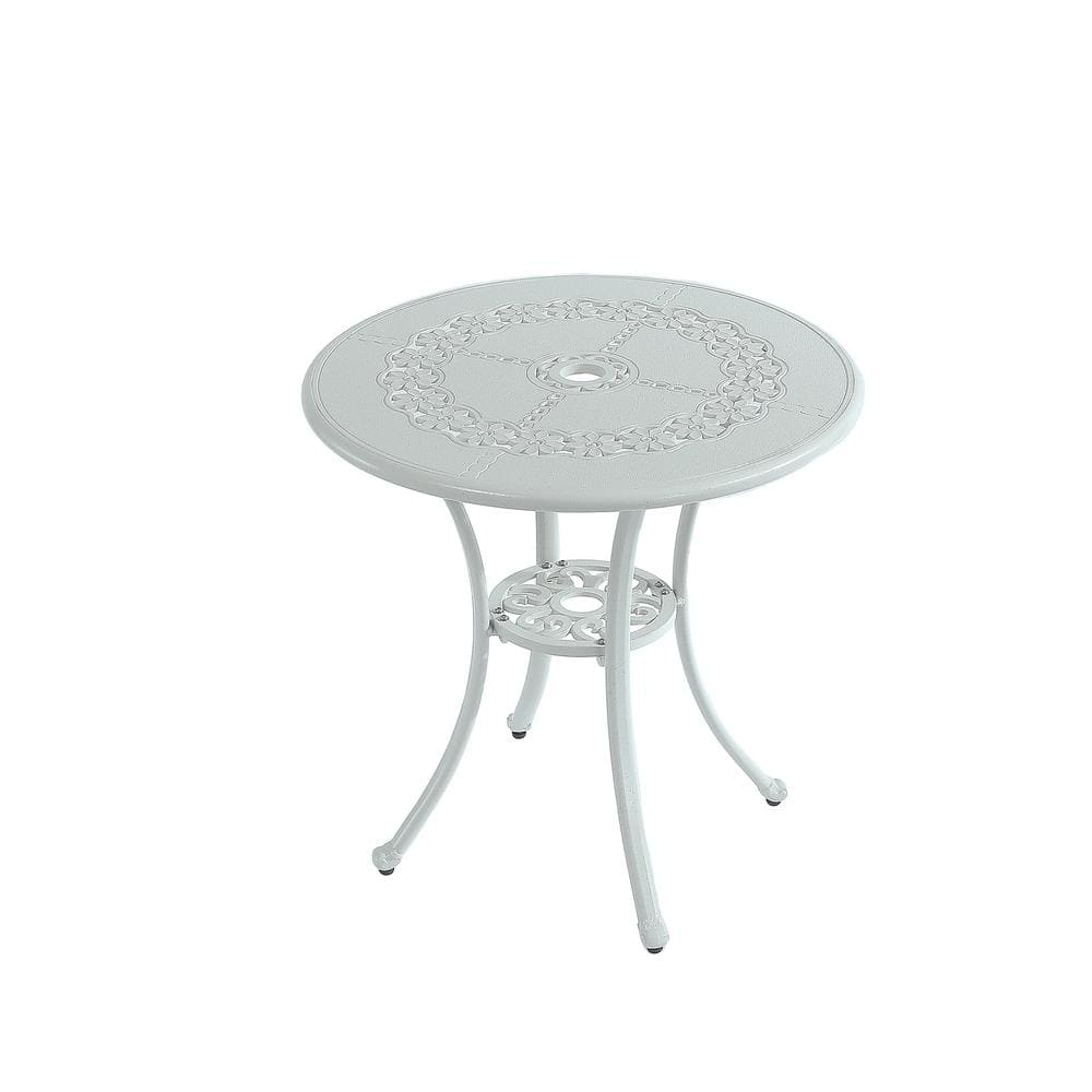 Clihome Round Cast Aluminum Outdoor Dining Table with Umbrella Hole ...