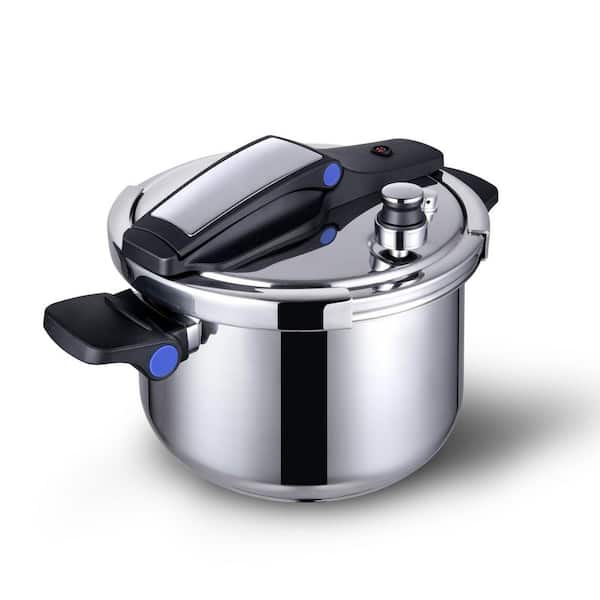 8 qt. Silver Stainless Steel Pressure Cookers, Compatible with Induction and Gas Stovetops, One-Hand Operation