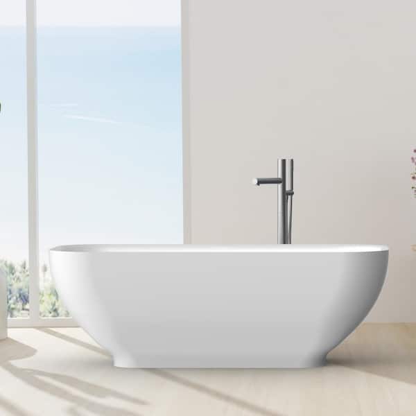 Unbranded 67 in. W. x 30 in. Freestanding Soaking Synthetic Stone Bathtub with Center Drain in Matte White