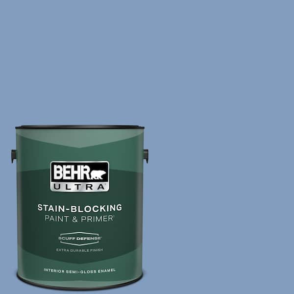 BEHR ULTRA 1 gal. #M530-4 Washed Denim Extra Durable Semi-Gloss Enamel Interior Paint & Primer