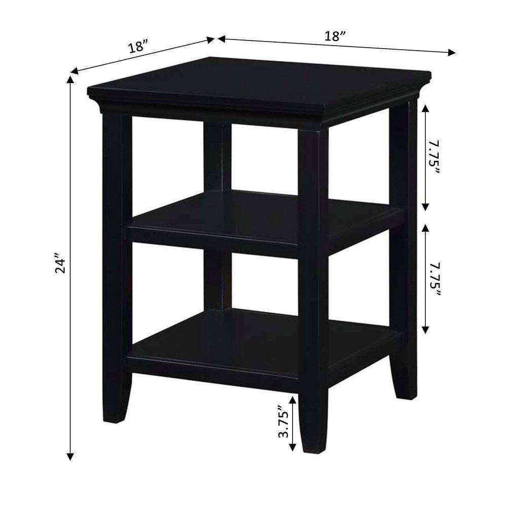 Tribeca Solid Wood Black Square End Table with Shelves