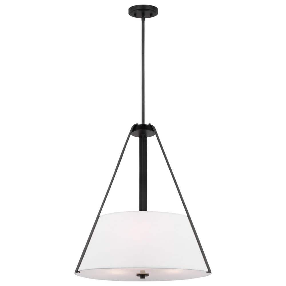 Brewster 60-Watt 3-Light Black Shaded Pendant Light with White Textile Shade, No Bulbs Included price history on PriceWatchPro