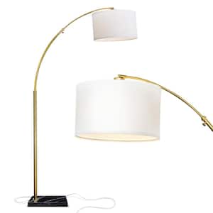 Logan 76 in. Antique Brass Arc LED Floor Lamp with Marble Base
