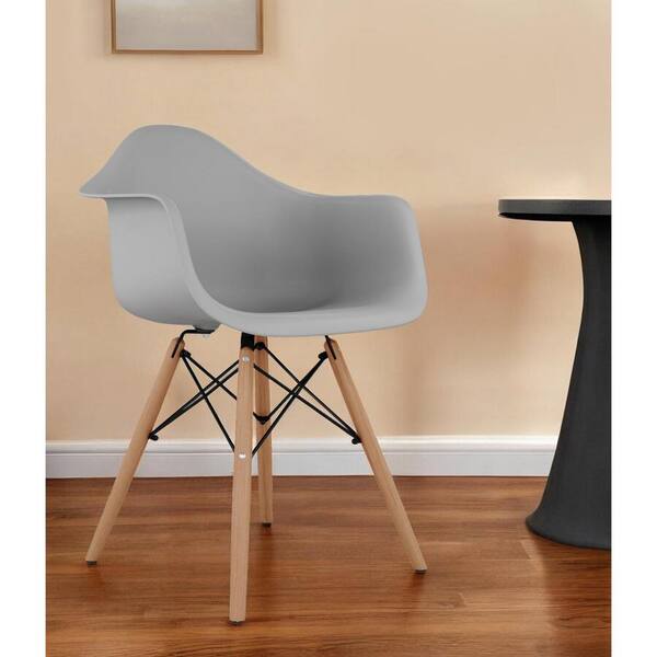 HomeRoots Gray And Natural Heavy Duty Plastic And Solid Wood Arm Chair