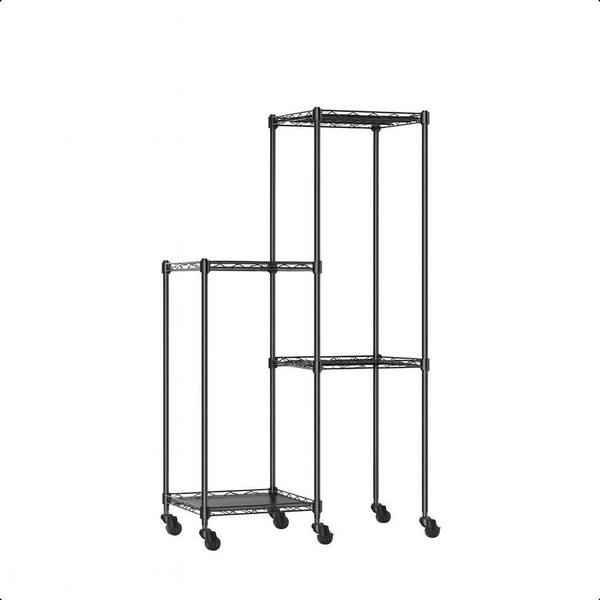 4-Tier Black Metal Rectangular Adjustable Plant Stand Shelf with