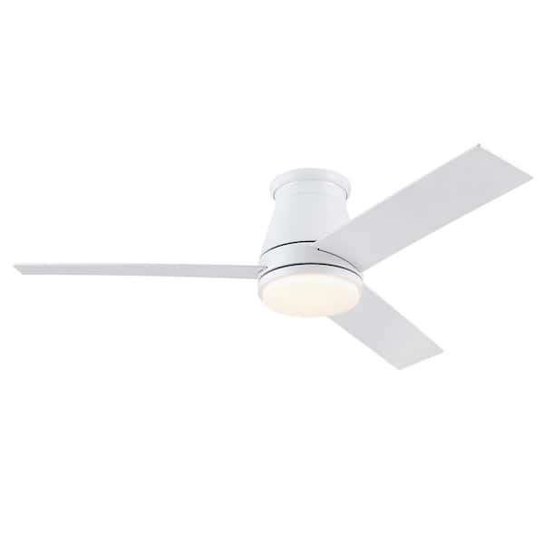 48 in. White Low Profile Standard Ceiling Fan with Integrated LED Light Included and Remote, Flush Mount
