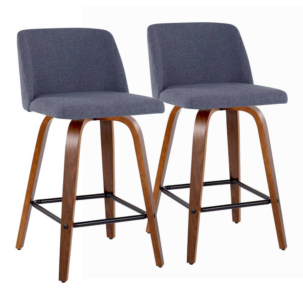 Toriano Mid-Century Modern Blue Wood & Metal Counter Stool - Set of 2